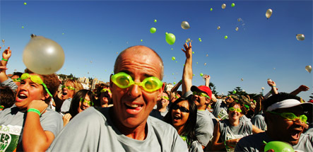 Getting smashed by water balloons...