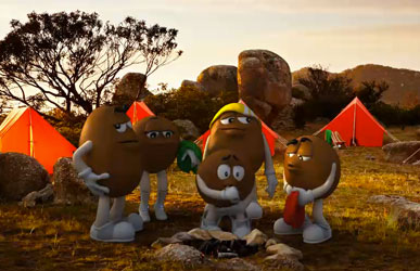 M&M'S characters, baring all out camping
