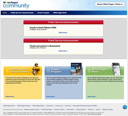 White Pages Community homepage
