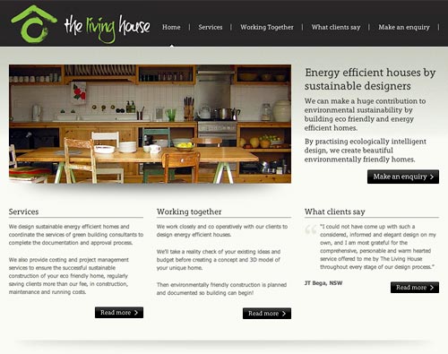 Energy efficient houses by sustainable designers | The Living House website screenshot