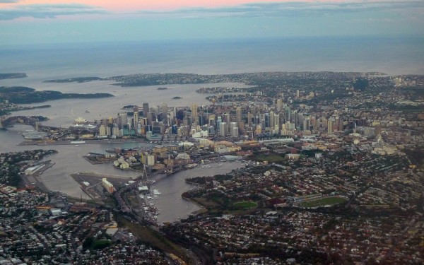 Sydney city/CBD from the air at dawn