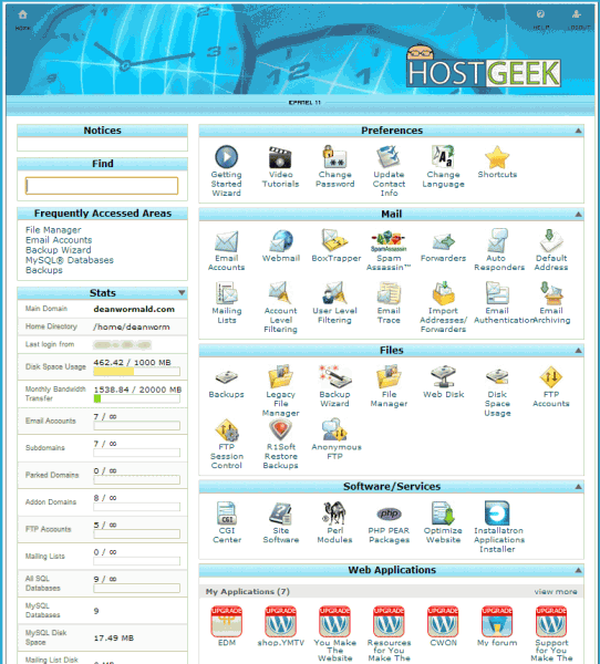 cPanel X for deanwormald.com