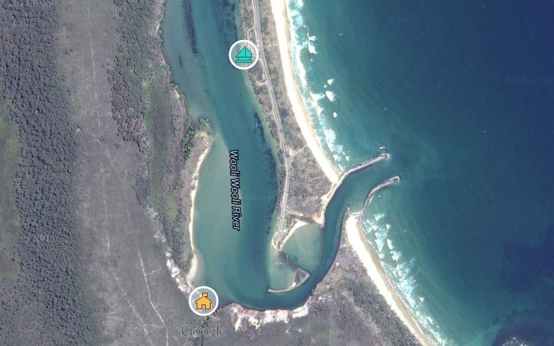 Aerial view of Wooli Wooli River boat ramp and camp spot