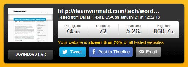 Speed Test: page on deanwormald.com
