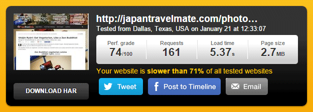 Speed Test: page on japantravelmate.com